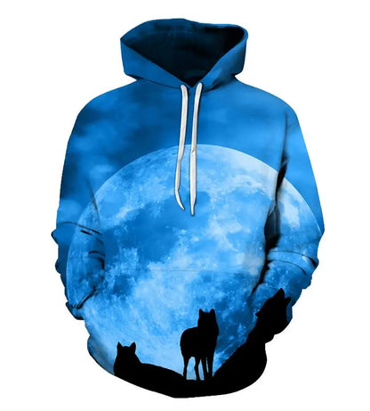 Cool Space Galaxy Wolf Hoodie Hoodies Men Bright Wolf Fashion Handsome Wolf Hoddies Spring Autumn Pullovers Sweatshirts Sweat