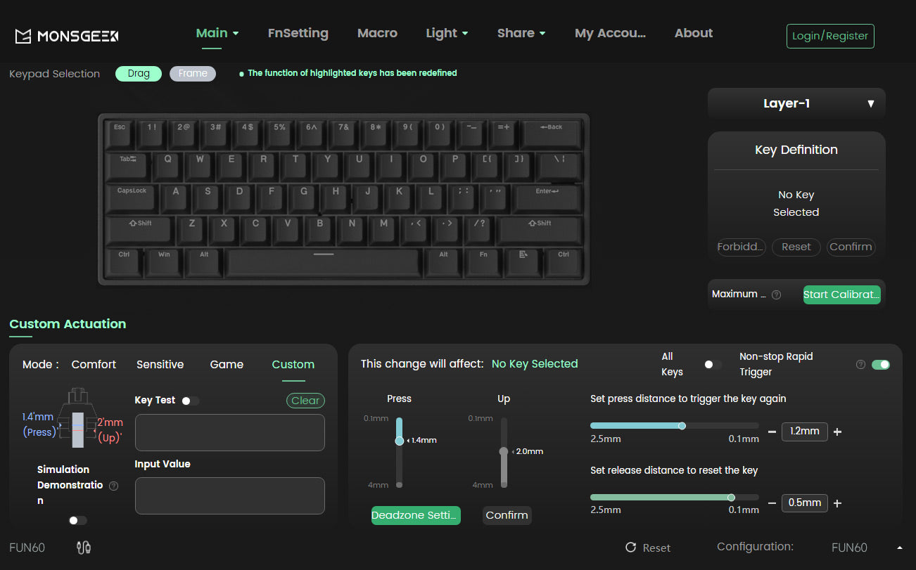 Teclado Gaming Mecânico Akko MonsGeek FUN60 Ultra com Interruptores Magnéticos, 60%, Rapid Trigger, 8K HE/TMR, Teclado Gamer Personalizado em Alumínio