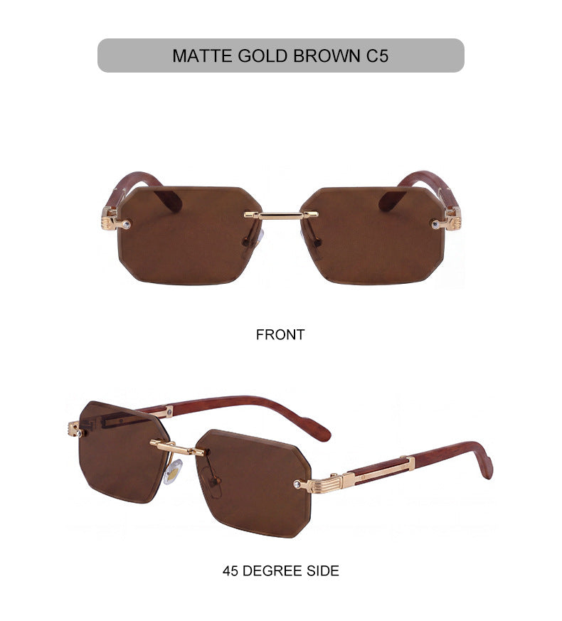 Vintage Punk Rectangle Rimless Sunglasses Men 2026 Luxury Brand Geometric Polygon Sun Glasses Male Trendy Square Shades Eyewear