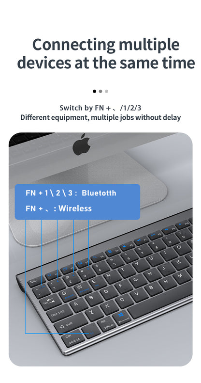 Wireless Keyboard Bluetooth 5.0&3.0&2.4G FN+1/2/3 Dual-Mode 350mAh Ultra Thin Keyboards for Laptop PC TV iPad Macbook Android