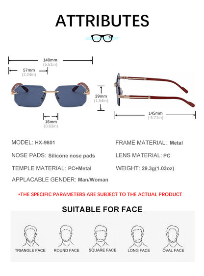 Vintage Punk Rectangle Rimless Sunglasses Men 2026 Luxury Brand Geometric Polygon Sun Glasses Male Trendy Square Shades Eyewear
