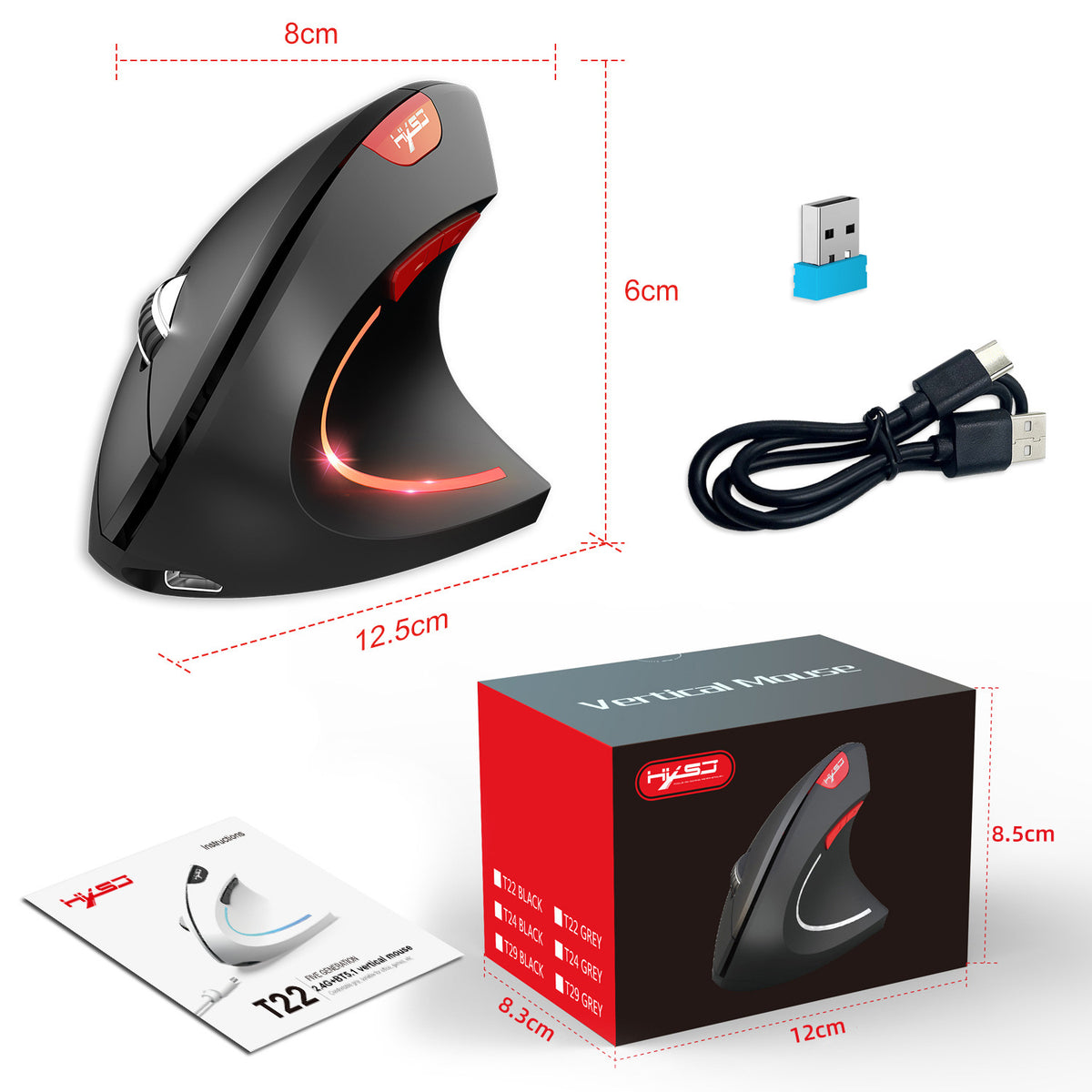 Dual Mode Vertical Mouse Wireless Bluetooth Ergonomic Mouse, Rechargeable Silent 2.4G Gaming Mouse with 2400 DPI for PC & Laptop
