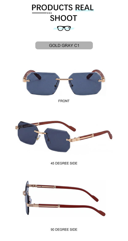 Vintage Punk Rectangle Rimless Sunglasses Men 2026 Luxury Brand Geometric Polygon Sun Glasses Male Trendy Square Shades Eyewear