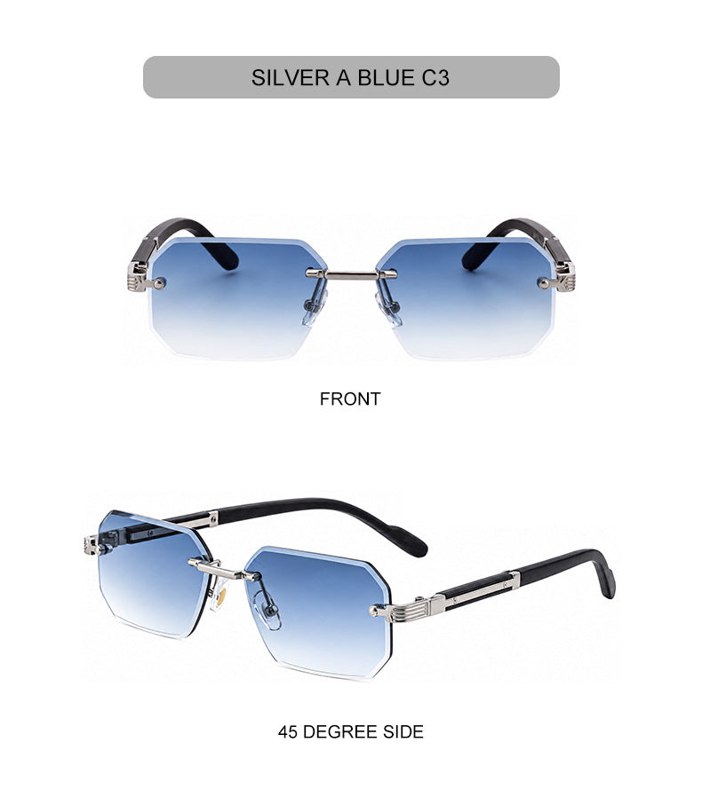 Vintage Punk Rectangle Rimless Sunglasses Men 2026 Luxury Brand Geometric Polygon Sun Glasses Male Trendy Square Shades Eyewear