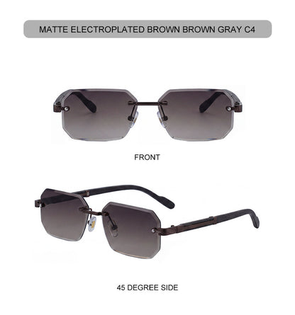 Vintage Punk Rectangle Rimless Sunglasses Men 2026 Luxury Brand Geometric Polygon Sun Glasses Male Trendy Square Shades Eyewear