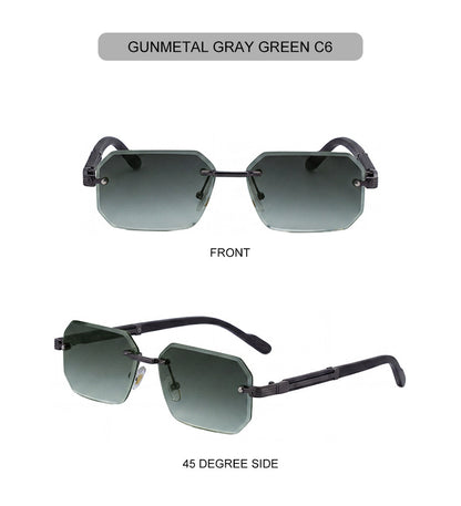 Vintage Punk Rectangle Rimless Sunglasses Men 2026 Luxury Brand Geometric Polygon Sun Glasses Male Trendy Square Shades Eyewear