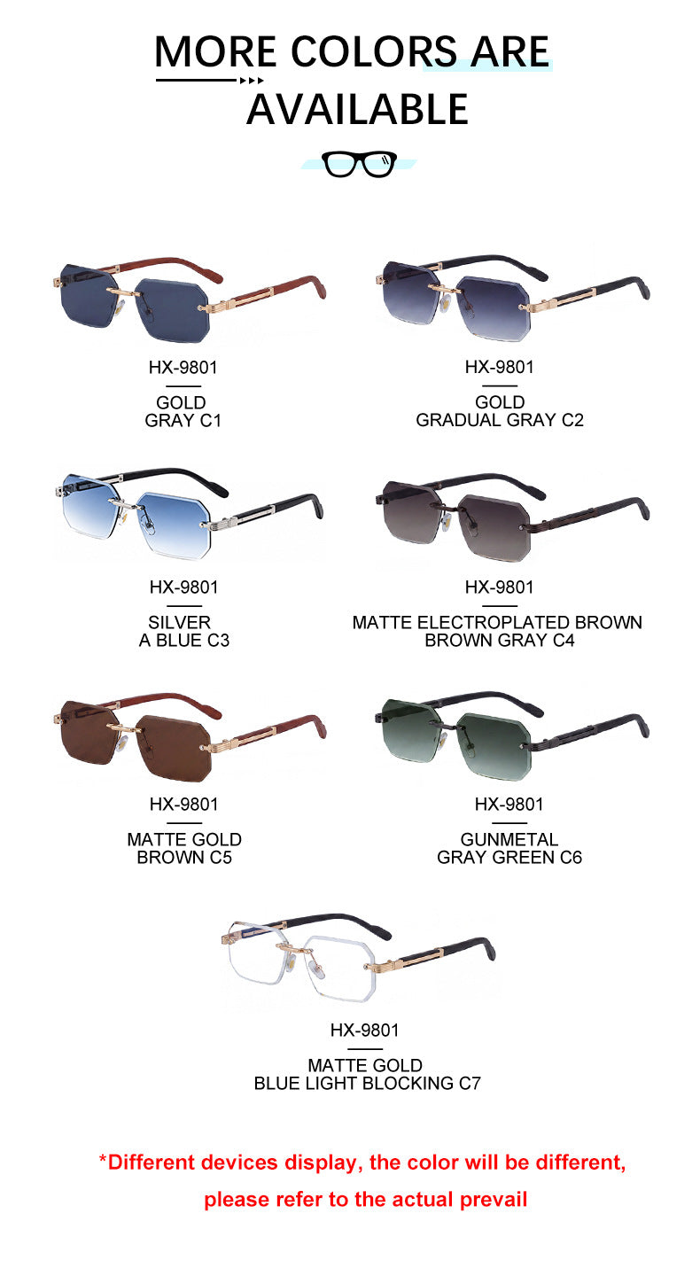 Vintage Punk Rectangle Rimless Sunglasses Men 2026 Luxury Brand Geometric Polygon Sun Glasses Male Trendy Square Shades Eyewear