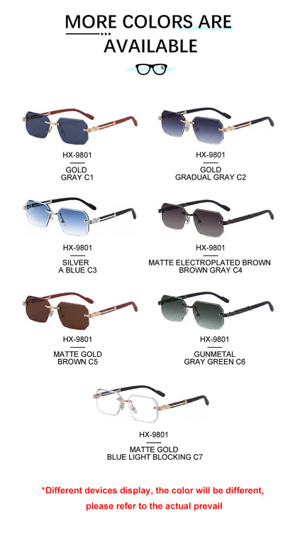 Vintage Punk Rectangle Rimless Sunglasses Men 2026 Luxury Brand Geometric Polygon Sun Glasses Male Trendy Square Shades Eyewear