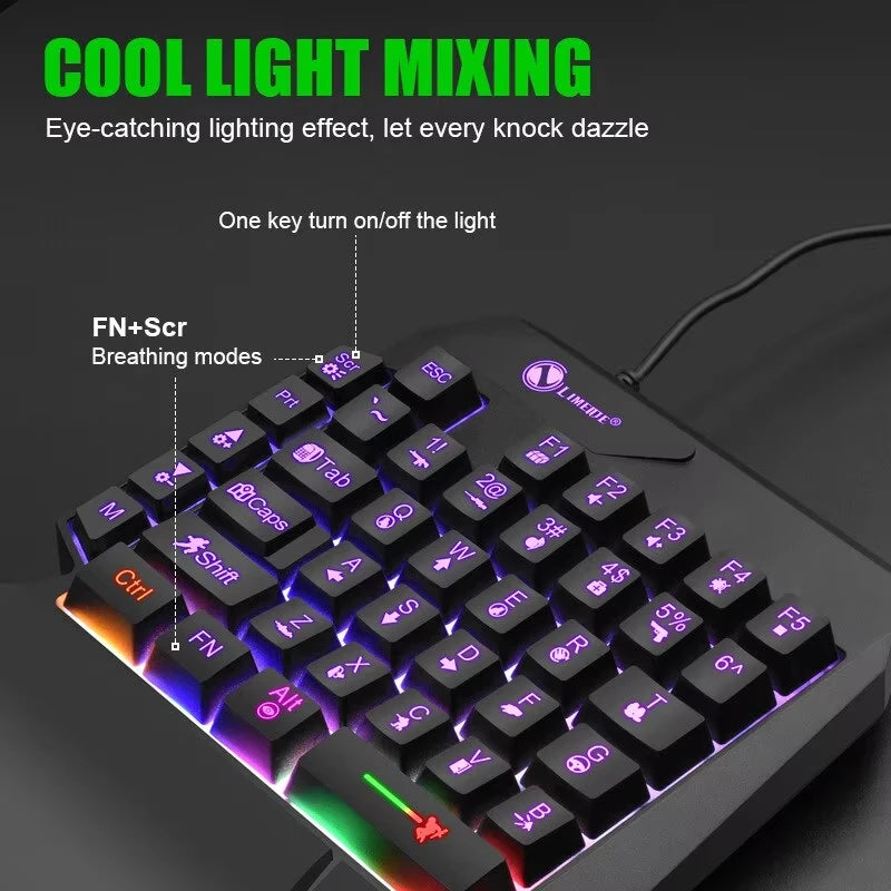 Mini teclado gaming de uma só mão com 35 teclas, USB, ultrafino, com fios e retroiluminado, para portátil, PC de secretária e smartphone