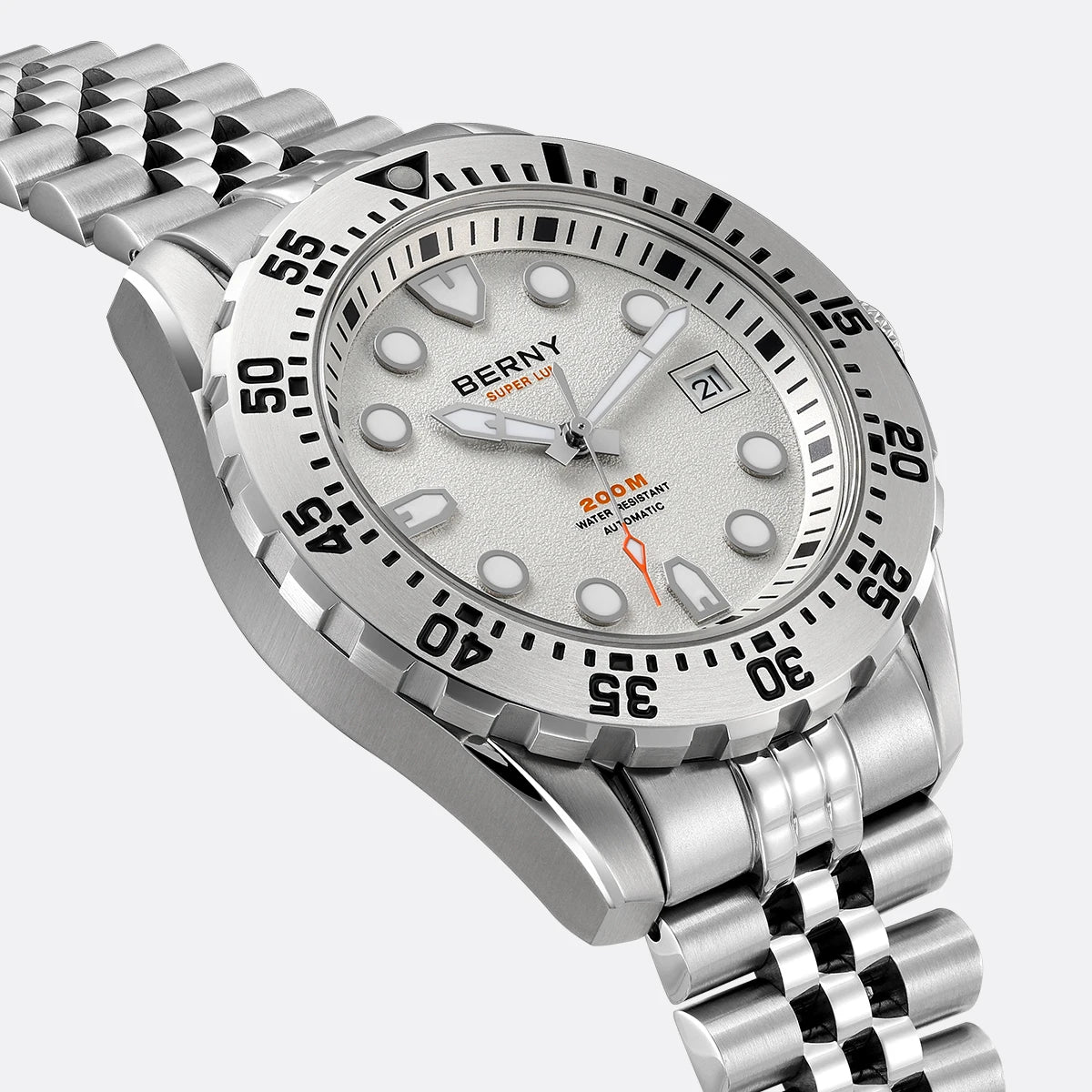 BERNY Men's Automatic Diver Watch Supper Luminous Sapphire AR Coated MIYOTA 8215 316LStainless Steel Single Crown Diving Watches