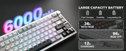 YUNZII AL80 Silver Wireless Mechanical Keyboard, Full Aluminum CNC Custom QMK/VIA Gaming Keyboard, LCD Display Hot Swap Keyboard