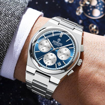 BINBOND nauwkeurig quartzhorloge voor heren, robuust, automatische datum, chronograaf, verlicht, waterdicht, luxe, casual herenhorloge Reloj