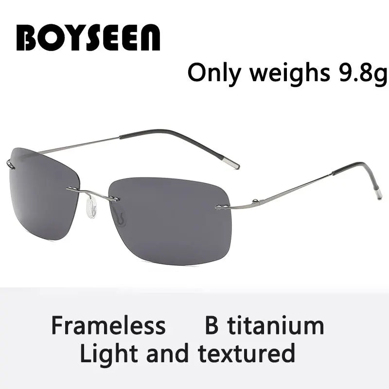 Titanium Frameless Polarized Sunglasses Driver Driving Night Vision Goggle Folding Ultra Light Color Film Titanium SunglassUV400