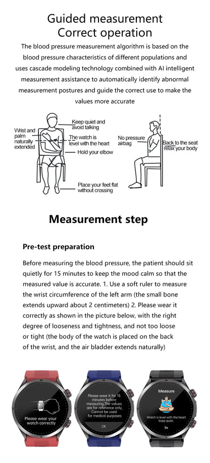2026New Blood Pressure Air Pump Airbag Accurate Measure Smart Watch Men Micro Physical Examination Health ECG Smartwatch NFC BOX