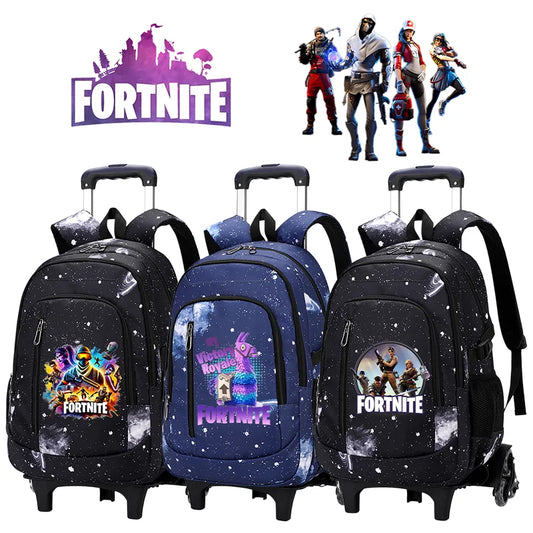 Plecak na kółkach 2 w 1 Fortnite z nadrukiem gwiaździstego nieba, duża pojemność, wodoodporna torba na laptopa, konstrukcja do wchodzenia po schodach, plecak szkolny dla ucznia