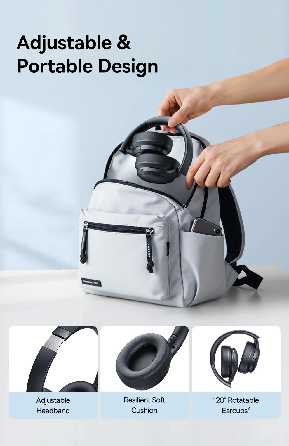 Auscultadores Over-Ear Sem Fios Bluetooth 5.3 Baseus – Driver HiFi de 40mm, Headset Dobrável com 70H de Autonomia e Áudio Espacial