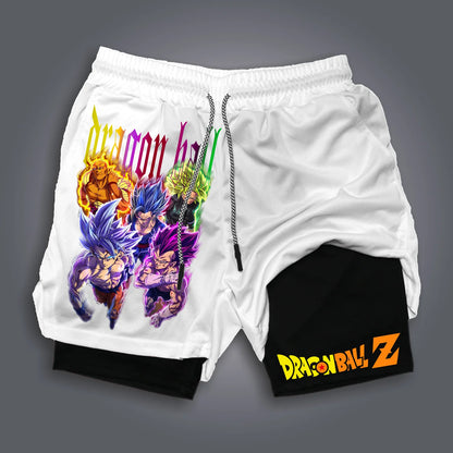 Dragon Ball Printed Men's Shorts Summer Women's Sports Compression Gym Shorts Double-Layer 2-in-1 Pant Quick-Drying Beach Shorts
