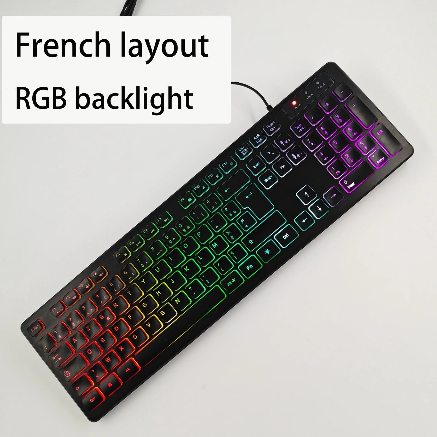 Teclado gaming de secretária com fios e retroiluminado, layout de teclado espanhol/francês (AZERTY)/russo/árabe/alemão, para computador de secretária e escritório