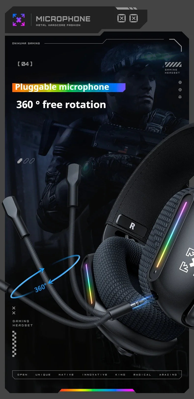 Auscultadores Gaming Sem Fios ONIKUMA GT808 2.4G/Bluetooth/Com Fio, 3 Modos, Over-Ear, com Microfone com Cancelamento de Ruído para PC PS4 PS5