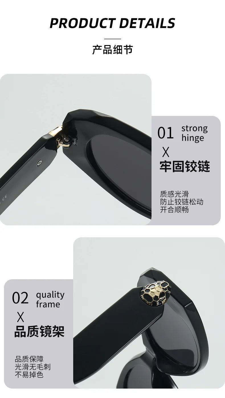 2026 New Oval-Shaped Sunglasses with a European and American Style, Featuring a Unique Metal Snake Head Design, Cross-Border Fashion Versatile Sunglasses for Women with a High-End Feel