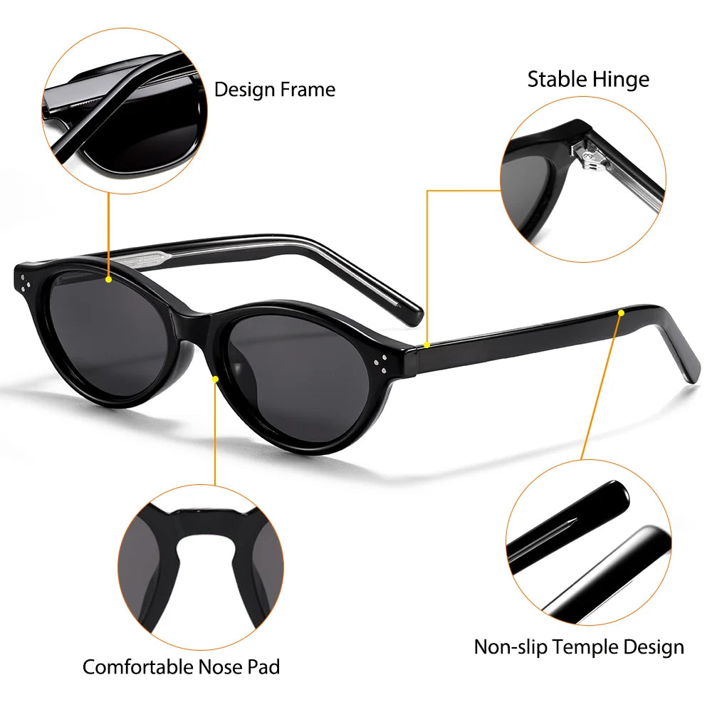 CATERSIDE Retro Oval Sunglasses for Women Men Tr Frame Acetate Pin Leg Polarized UV400 Protection Fashion Cat Eye Sun Glasses