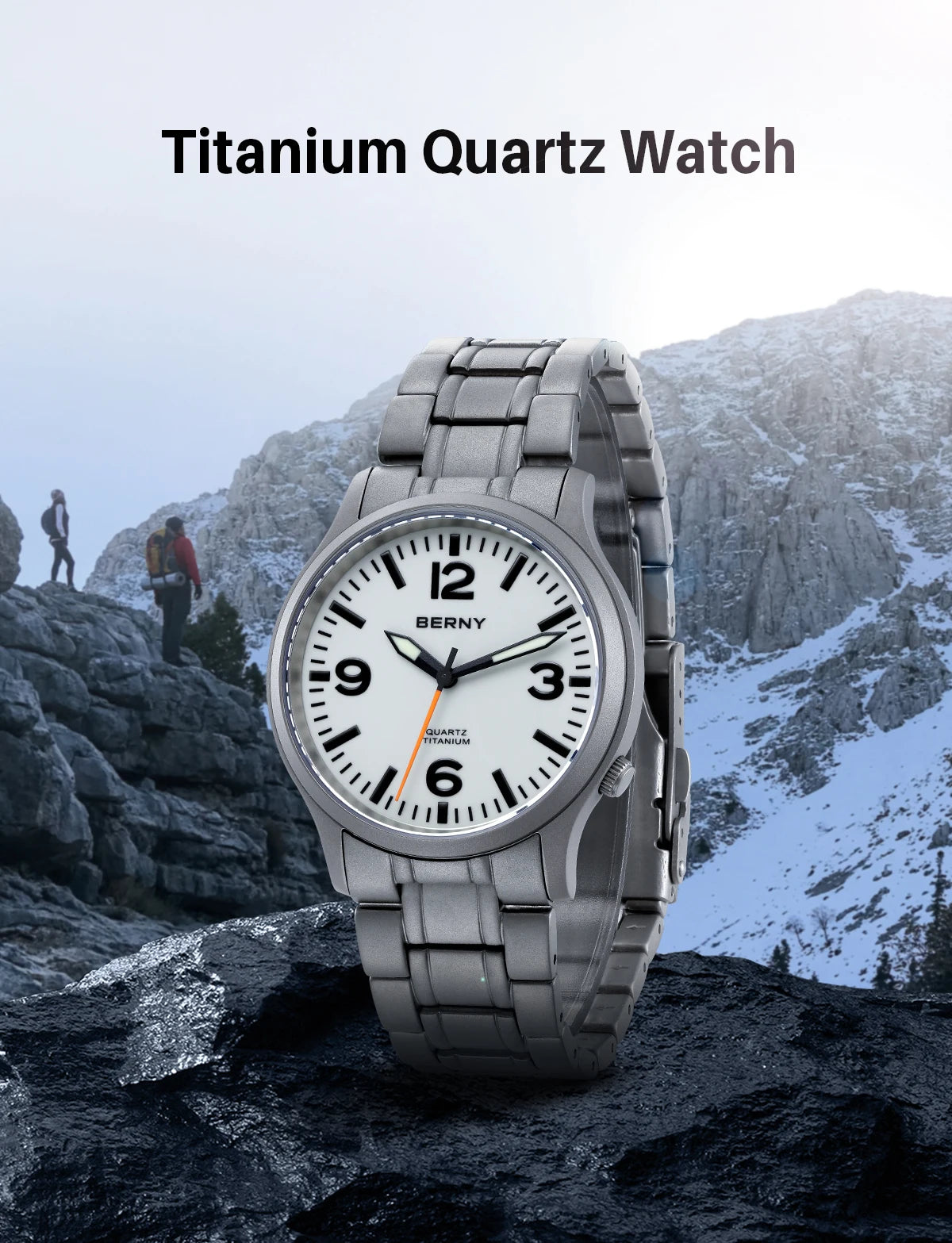 BERNY Full Titanium Men Watch Super Luminous Sports Quartz Watches Lightweight and Comfortable 5ATM Easy Read Wristwatch