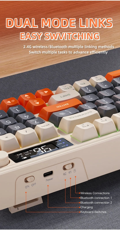 Teclado Bluetooth Sem Fios M96 FREEWOLF com Ecrã Gaming, Ecrã Eletrónico, Ligação a Vários Dispositivos, Ergonomia Gaming