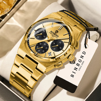 BINBOND nauwkeurig quartzhorloge voor heren, robuust, automatische datum, chronograaf, verlicht, waterdicht, luxe, casual herenhorloge Reloj