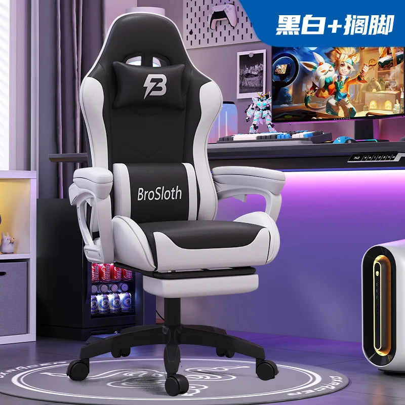 Ergonomic Gaming Chair High Back Racing Office Chair with Lumbar Support, Adjustable Swivel Leather Gaming Chair with Headrest for Desk Setup