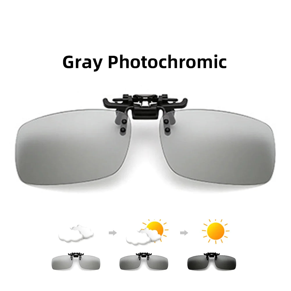 Classic Square Flip Up Clip On Sunglasses Men Polarized Night Vision Driving UV400 Women Photochromic Sun Glasses Clips