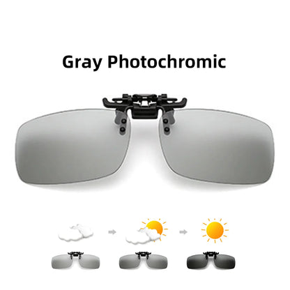Classic Square Flip Up Clip On Sunglasses Men Polarized Night Vision Driving UV400 Women Photochromic Sun Glasses Clips