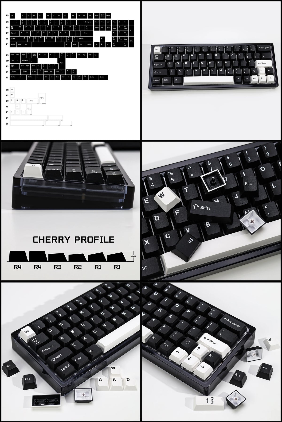 KBDiy GMK WOB Keycap Cherry Profile Double Shot PBT ISO 7u Black and White Keycaps For Mechanical Keyboard Retro Gaming Key Cap