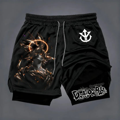  Dragon Ball Men's Double-layer Shorts Son Goku Summer Japanese Anime Fake Two-piece Sports Fitness Quick-drying Shorts