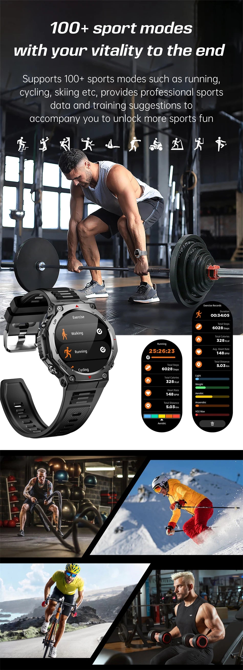 New T-Rex 3 Military Outdoor Sports Smart Watch Men GPS Motion Track 5 ATM Waterproof Heart Rate HD Bluetooth Call Smart Watch