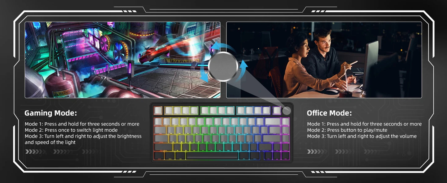 Teclado mecânico ATTACK SHARK X85 Tri-mode Gasket 75% com botão CNC, acolchoamento de 5 camadas, hot-swappable, retroiluminação RGB, NKRO