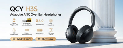 QCY H3S -56dB Adaptive ANC Over Ear Bluetooth 6.0 Headphones – Hi-Res LDAC Wireless Headset, 102H Battery, Dual Driver Spatial Sound