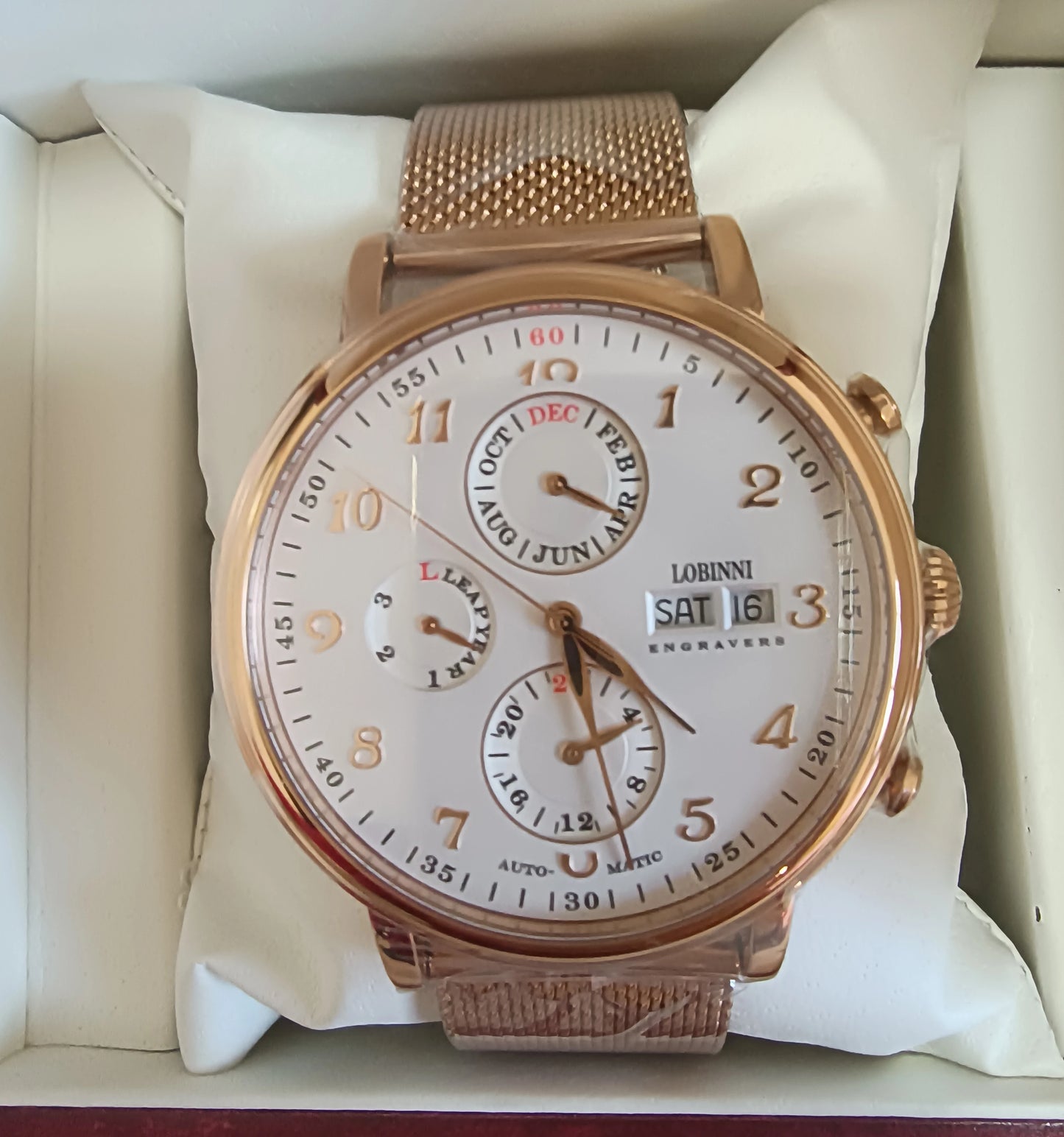 Luxury Brand Switzerland LOBINNI Ewiger Kalender Automatische mechanische Herrenuhr Saphirglas Multifunktionsuhr L13019-8