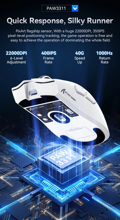 ATTACK SHARK X11SE Wireless Gaming Mouse, Tri-Mode Superlight Mouse with PAW3311 Sensor, 22000 DPI, 63g Ultra-Light RGB Gaming Mouse for PC, Laptop & Esports