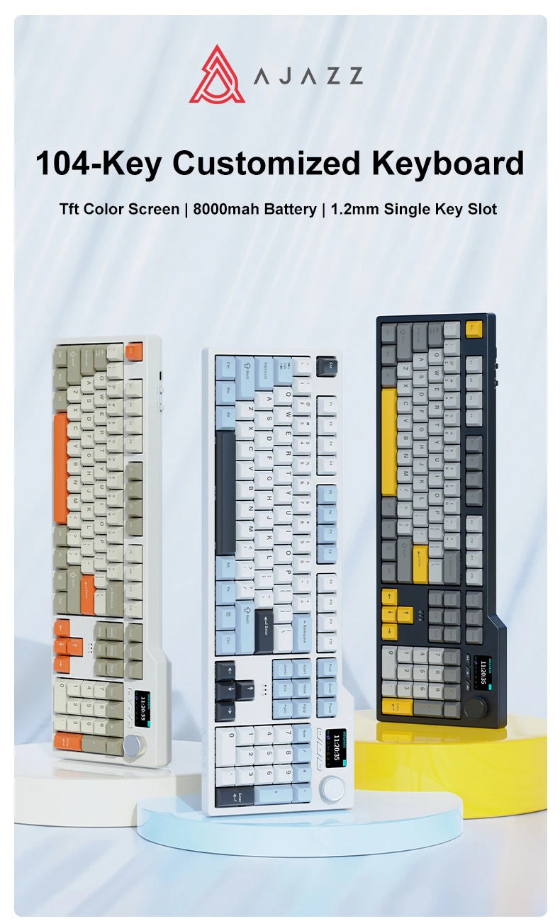 Novo teclado gaming AJAZZ AK35I V3 MAX tri-mode com fios, Bluetooth e sem fios, Gasket, hot swap completo, 104 teclas, teclado personalizado