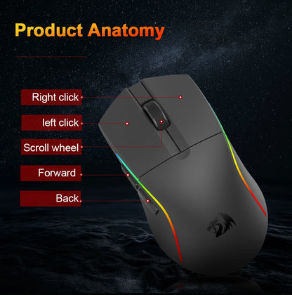Mouse gaming REDRAGON DEICIDE M816 PRO RGB USB con supporto Bluetooth 2.4G wireless, 26000 DPI, 6 pulsanti per gamer, mouse cablato per computer