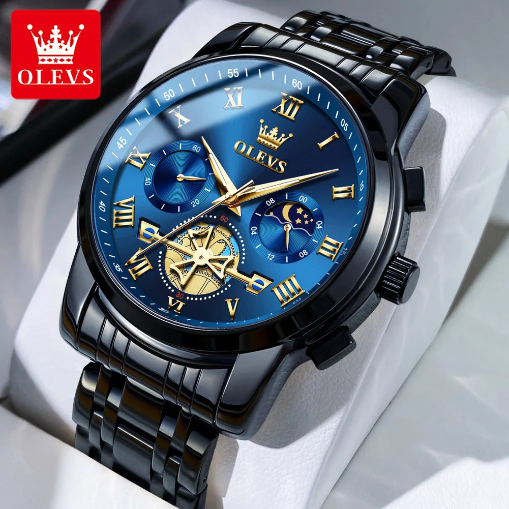 OLEVS 2859 herenhorloge – Klassiek en luxueus model met Romeinse cijfers, multifunctioneel, waterdicht, lichtgevende wijzerplaat, hoogwaardig quartz uurwerk.