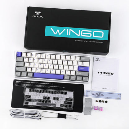 Teclado mecânico com fios AULA WIN60 HE/WIN60 HE MAX 60%, estrutura Tray-Mount, Hot-Swap e interruptores magnéticos de efeito Hall