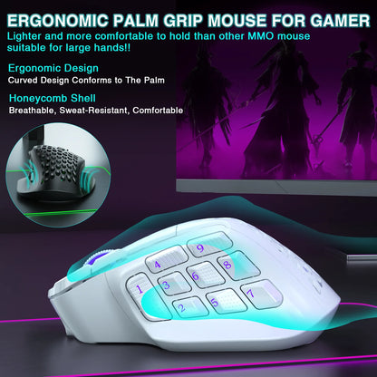 SOLAKAKA SM809 Pro Wireless MMO Gaming Mouse, PAW3311 24000 DPI RGB Programmable Gaming Mouse with 16 Side Buttons, Tri-Mode Bluetooth, 2.4GHz & Wired