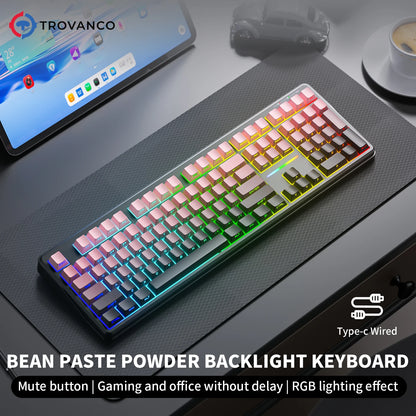 Teclado Bluetooth V108 Pro para escritório, baixo ruído, 2.4G, com e sem fios, layout completo, membrana com retroiluminação RGB