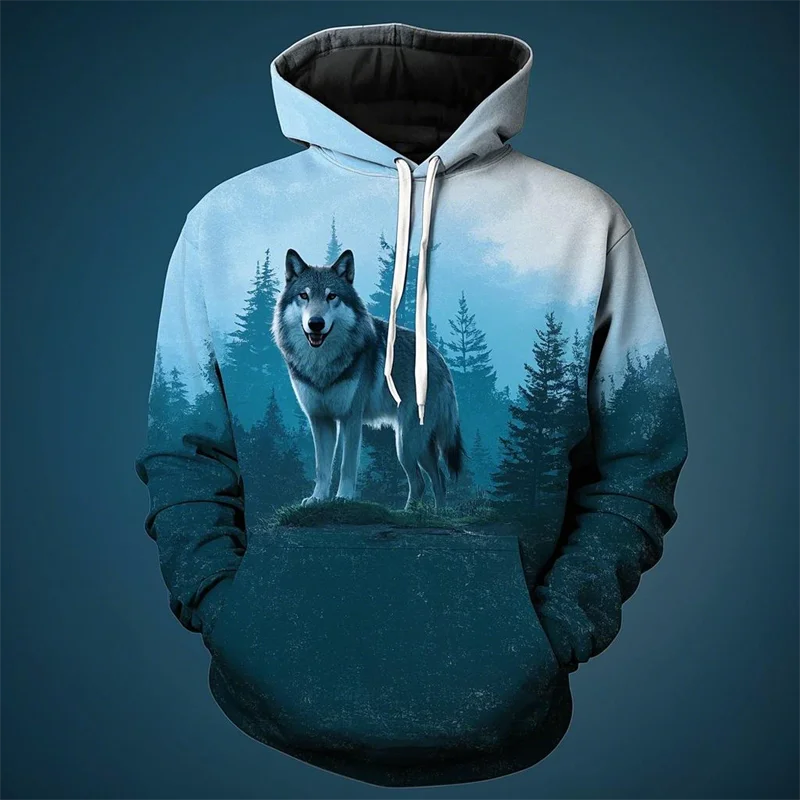 Vintage Men's Hoodie 3D Printed Wolf Tops Fashion Animal Graphics Long Sleeve Hoodie Men's 2025 Oversized Streetwear Unisex Tops