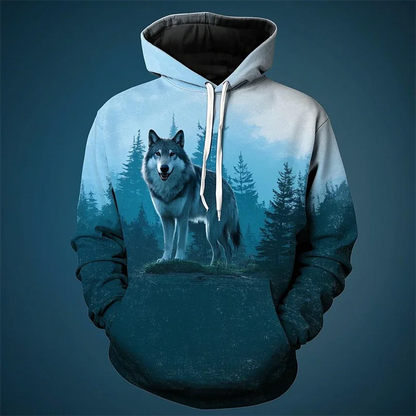 Vintage Men's Hoodie 3D Printed Wolf Tops Fashion Animal Graphics Long Sleeve Hoodie Men's 2025 Oversized Streetwear Unisex Tops
