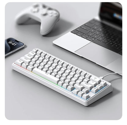 FREEWOLF M68SE Teclado Mini com Fio de 68 Teclas, Retroiluminação RGB, Type-C, Layout 68%, Compacto para Gaming, Escritório, PC e Portátil