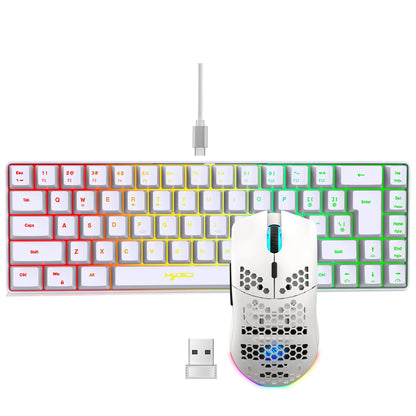 Conjunto portátil de teclado e rato gaming HXSJ 60% RGB: teclado de membrana com fios de 68 teclas e rato sem fios leve de 3 modos para PC e Mac