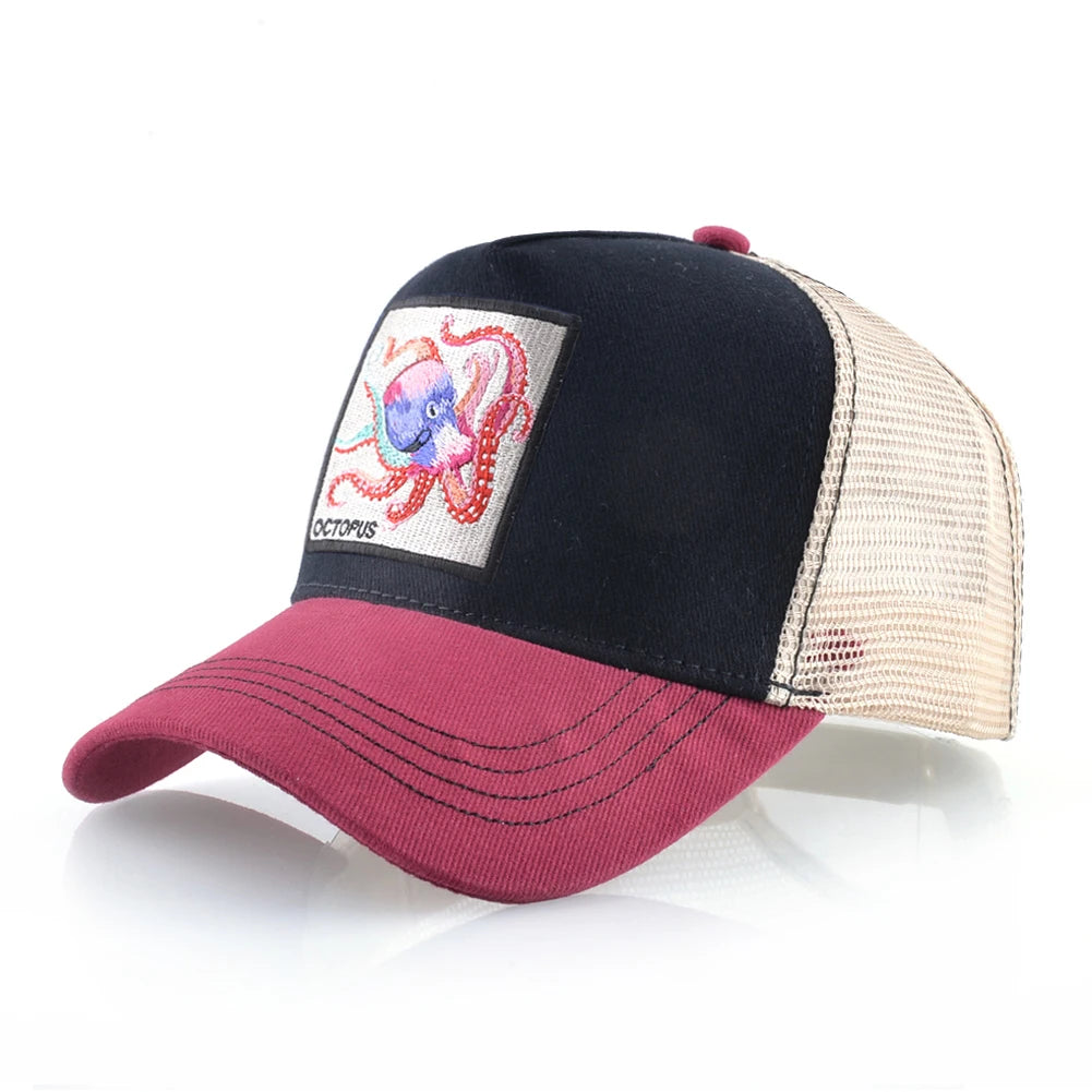 Czapka baseballowa unisex z naszywką z ośmiornicą dla mężczyzn i kobiet – czapka typu snapback na cztery pory roku, czapka typu trucker, czapka sportowa na świeżym powietrzu, oddychająca, codzienna