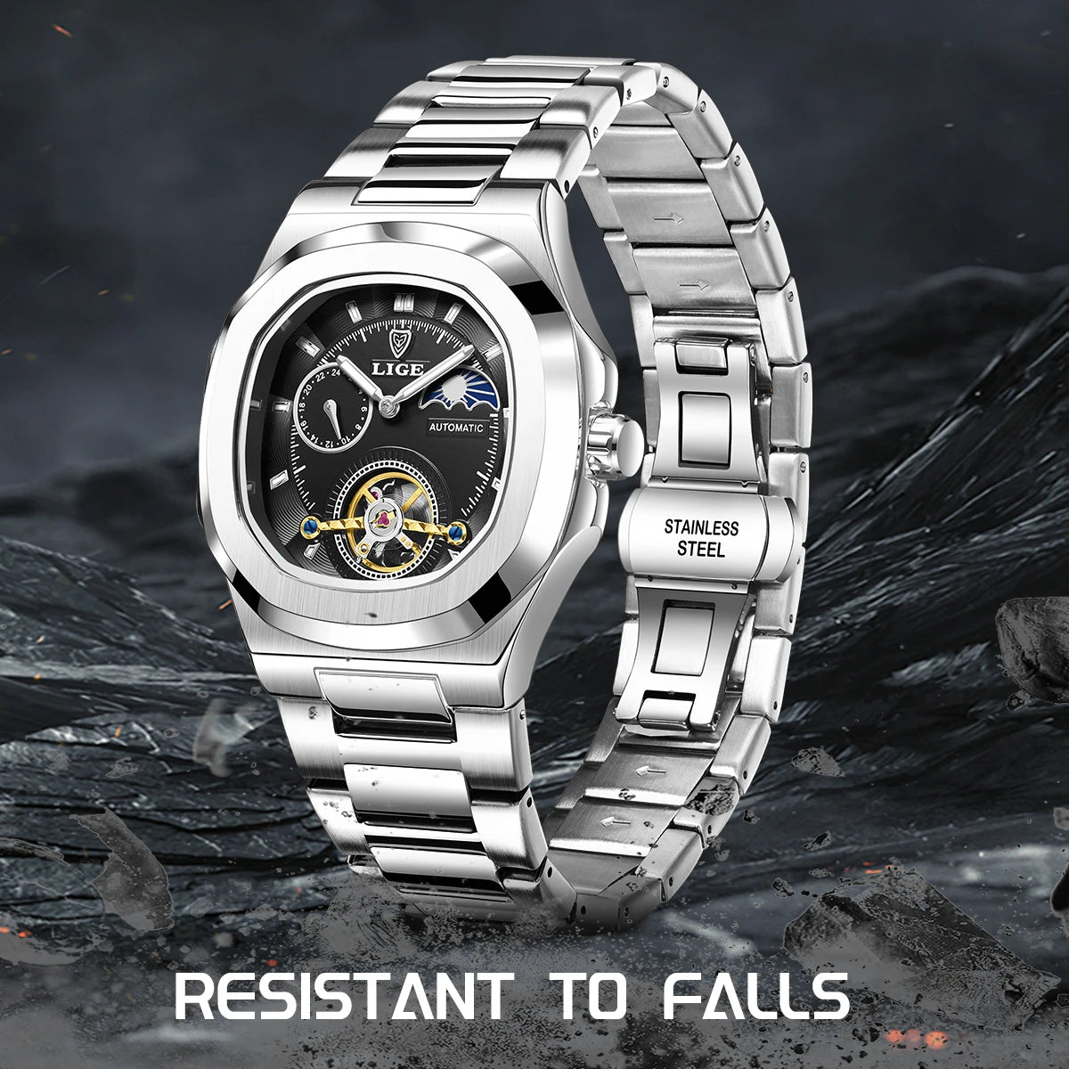 LIGE Watch For Man Luxury Business Waterproof Luminous Mechanical Watches Fashion Moon Phase Automatic Movement Men's Watches